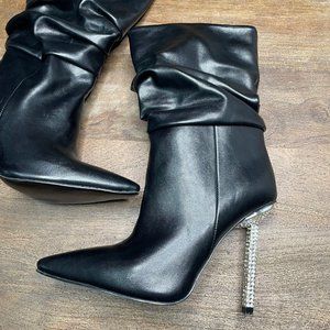 Azalea Wang Akira Black Stiletto Boot Size 7 Rhinestone Glam Sexy‎ Club Dancer